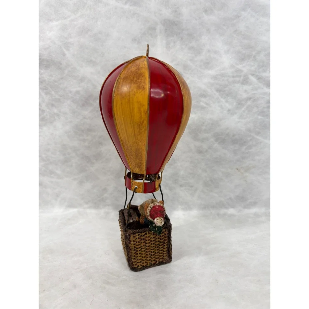 Russ Berrie Teddy Bear Hot Air Balloon Christmas Ornament Red Gold 14882 Vintage